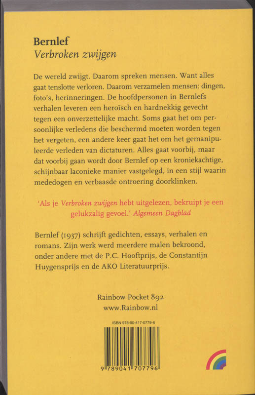 Verbroken zwijgen / Rainbow pocketboeken / 892 achterkant