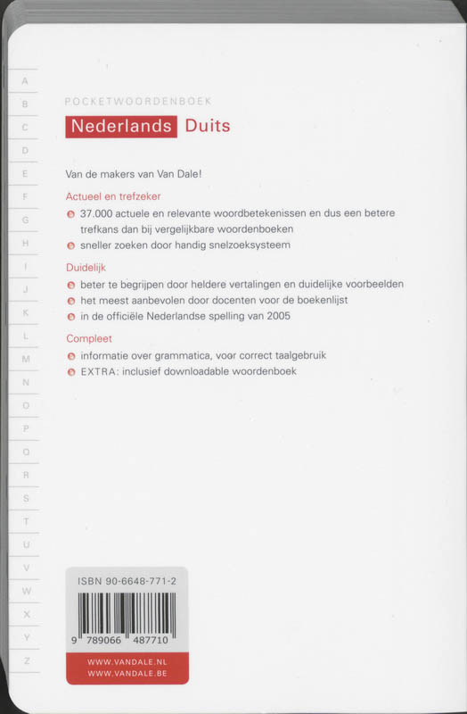 Pocketwoordenboek Nederlands- Duits / Van Dale pockets achterkant