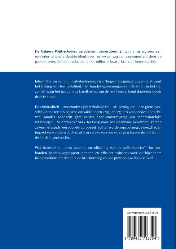 62-Politie en rechtsstaat in de gedigitaliseerde samenleving / Cahiers Politiestudies achterkant
