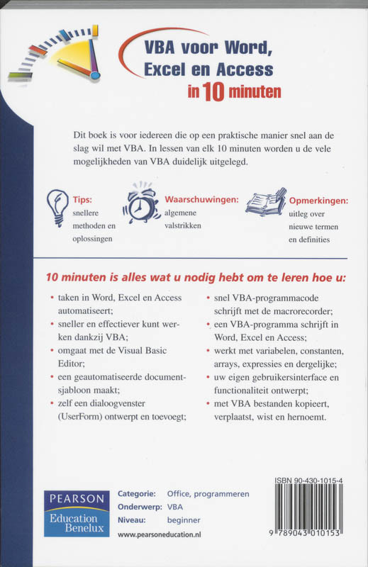 VBA voor Word, Excel en Access in 10 minuten / In 10 minuten achterkant