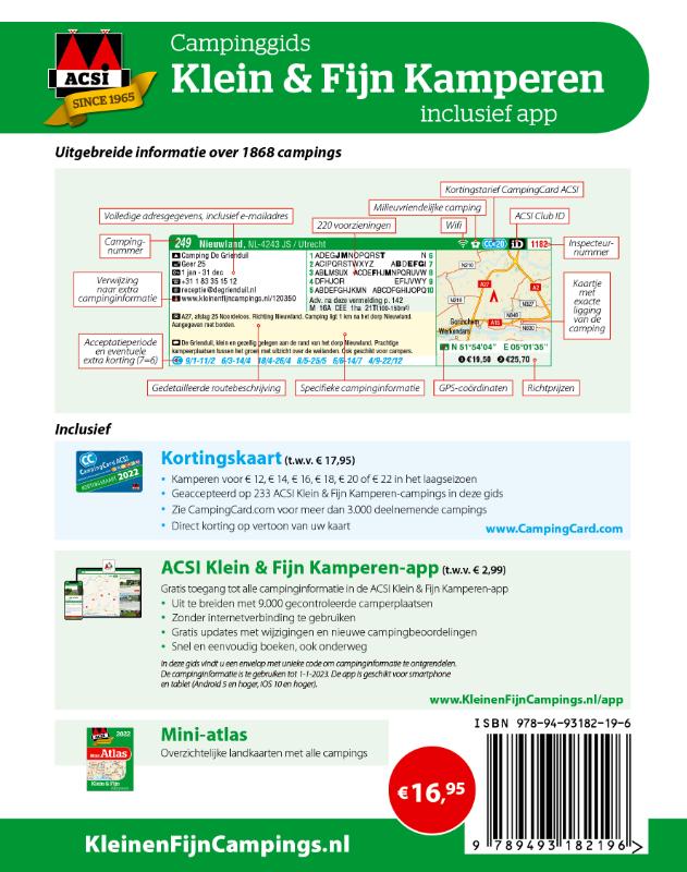 Klein & Fijn Kamperen + app 2022 / ACSI Campinggids achterkant