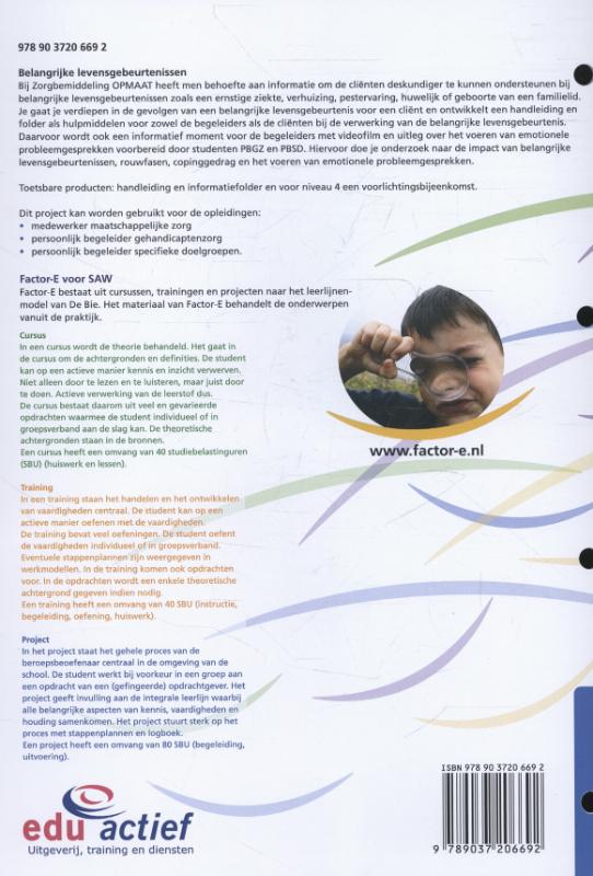 Belangrijke levensgebeurtenissen / SAW niv.4 / Project werkboek / Factor-E achterkant