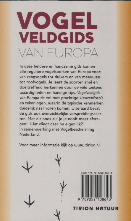 Tirion natuur Vogel veldgids van Europa / Tirion natuur achterkant