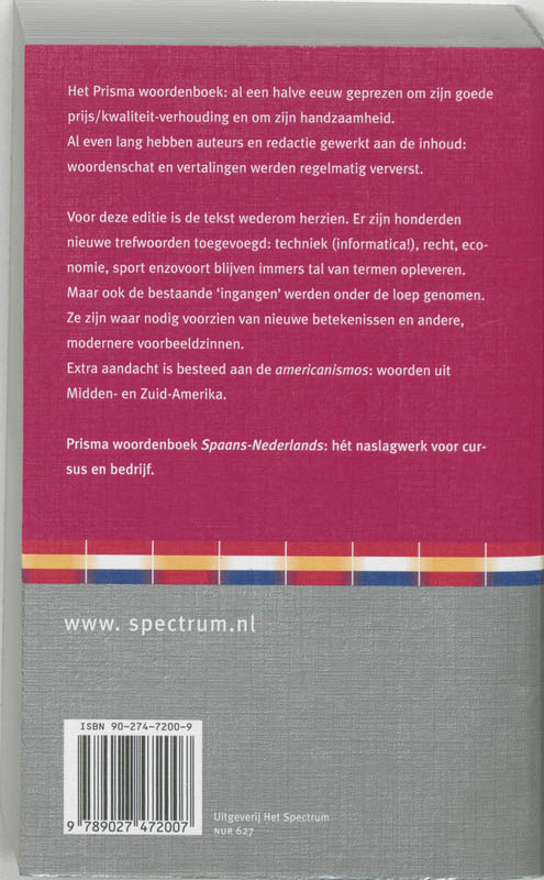 Prisma Woordenboek Spaans Ned achterkant