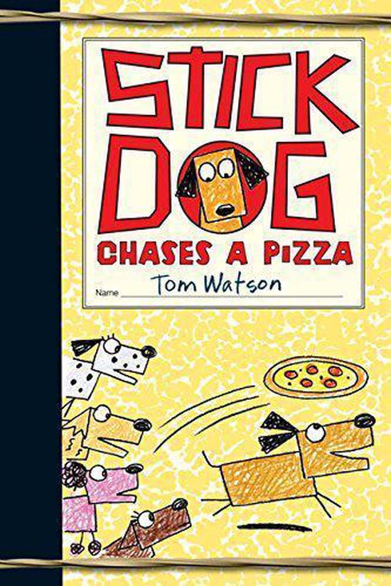 Stick dog chases a pizza
