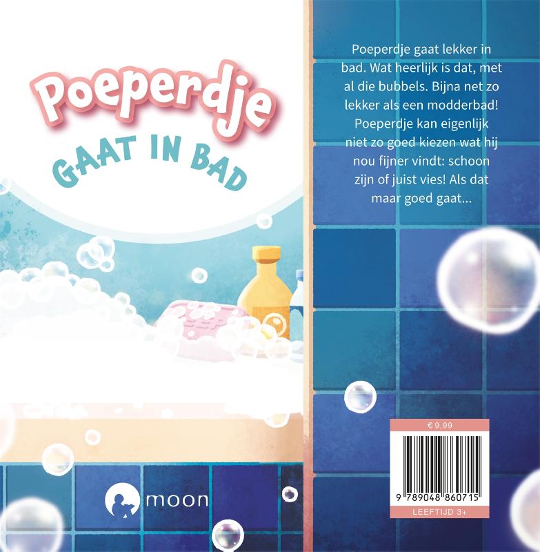 Poeperdje gaat in bad achterkant