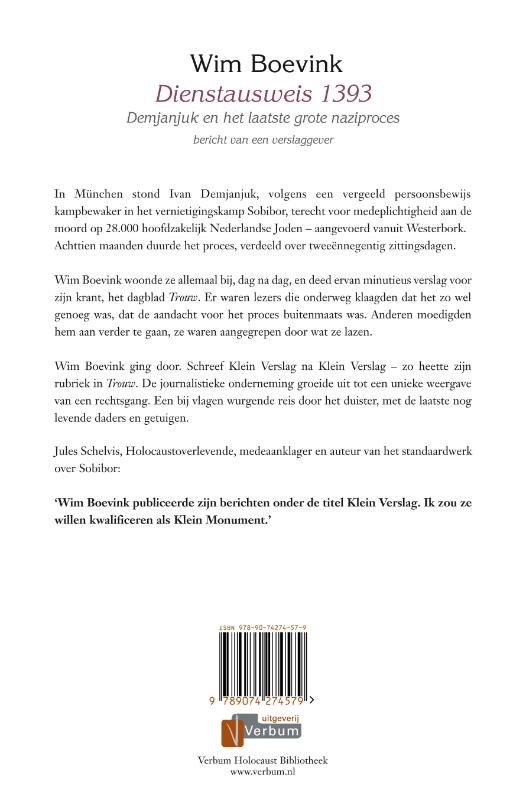 Verbum Holocaust Bibliotheek  -   Dienstausweis 1393 achterkant