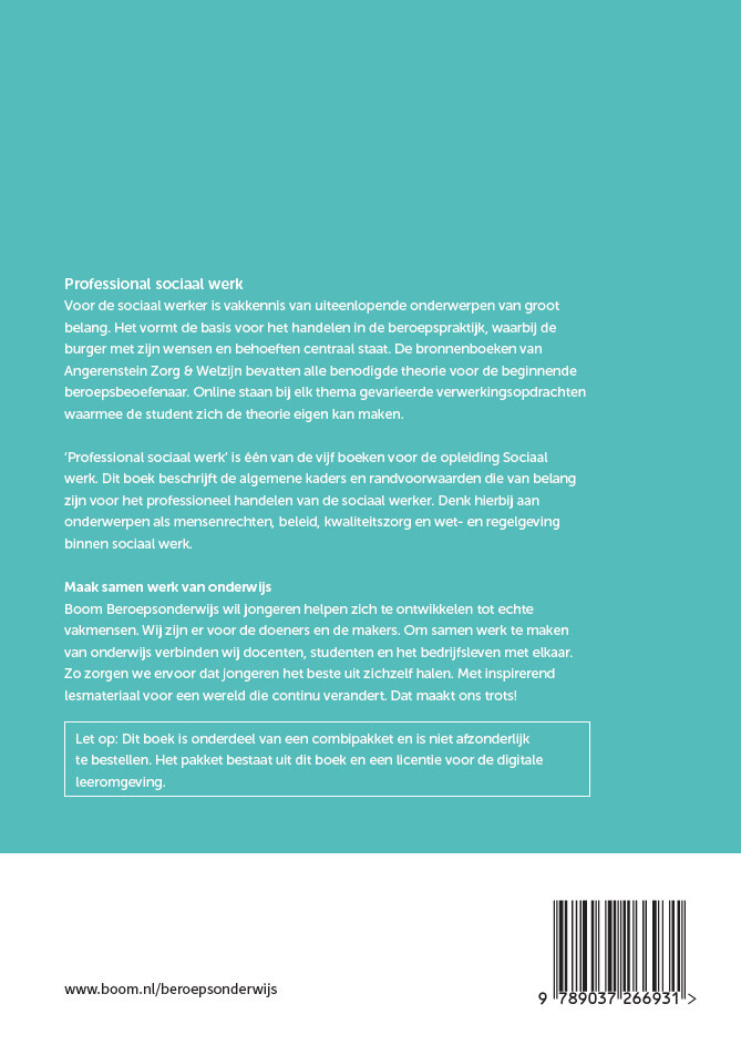 Professioneel sociaal werk | combipakket / Angerenstein Welzijn achterkant