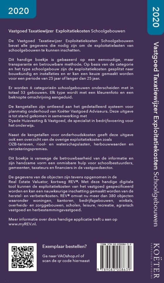 Vastgoed Taxatiewijzer Exploitatiekosten Schoolgebouwen 2020 achterkant