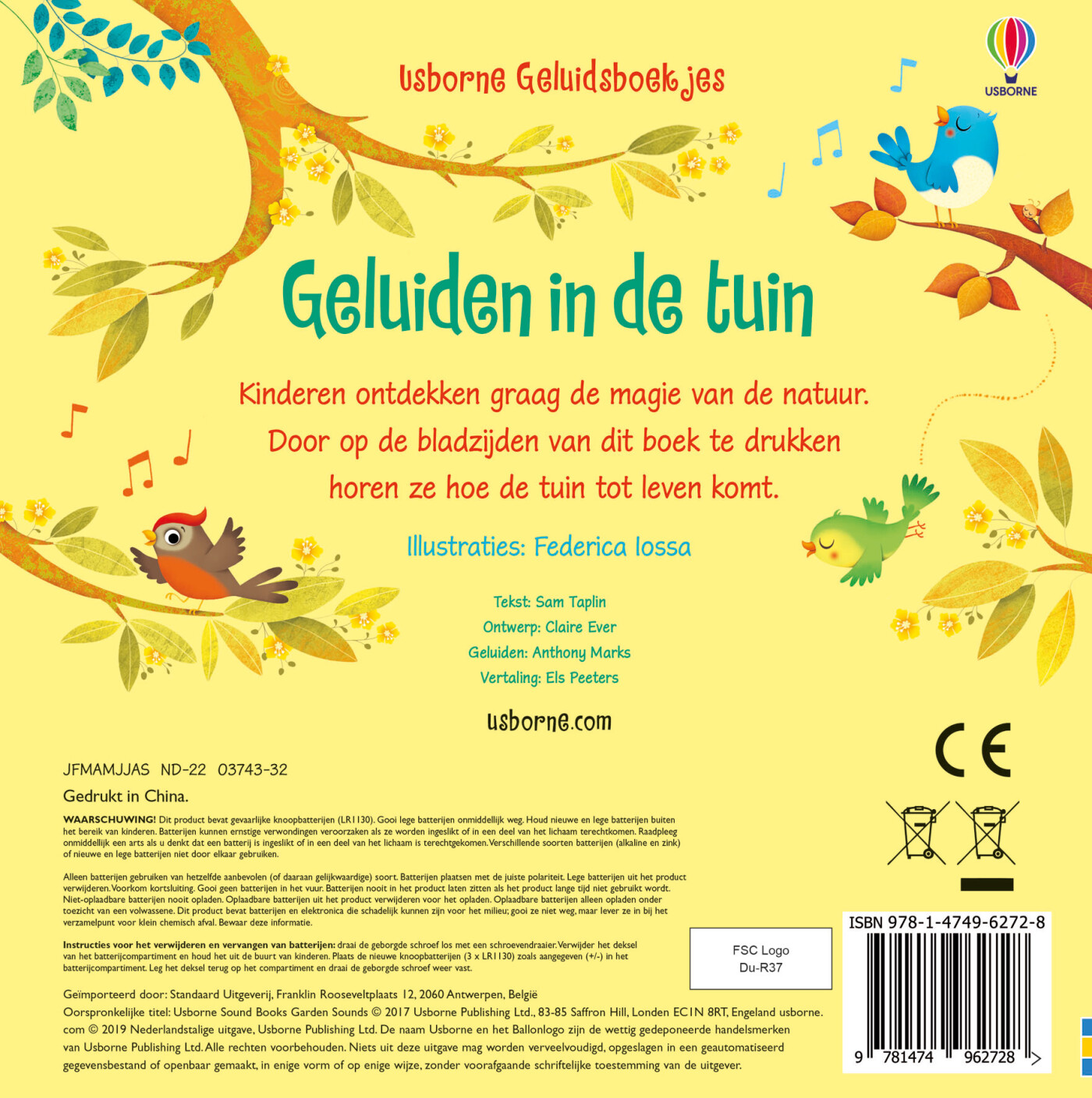 Geluiden in de tuin / Usborne geluidsboekje achterkant