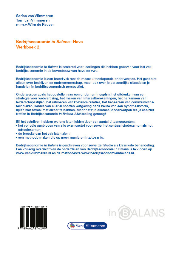 2 havo / Bedrijfseconomie in Balans / werkboek achterkant