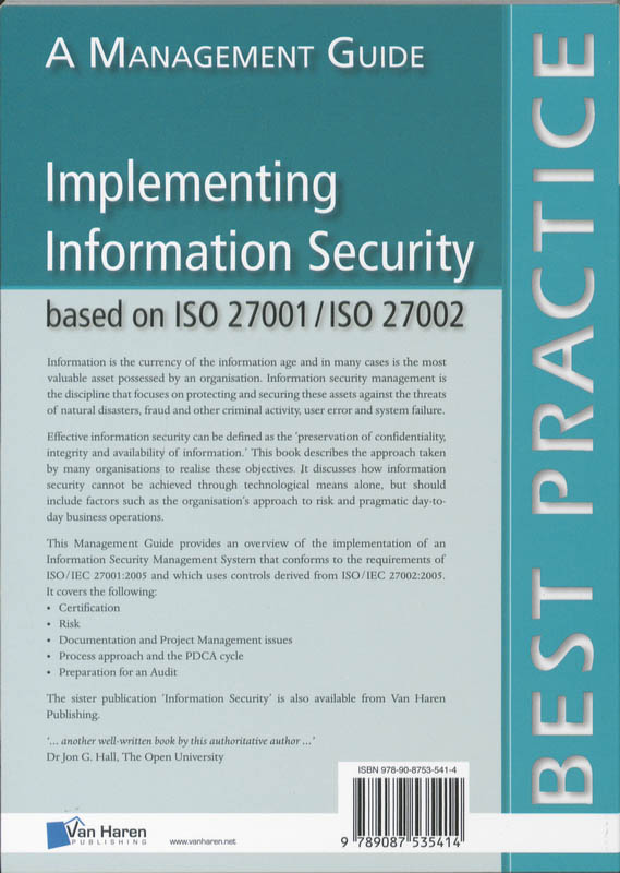 Implementing information security based / a management guide / Best practice achterkant
