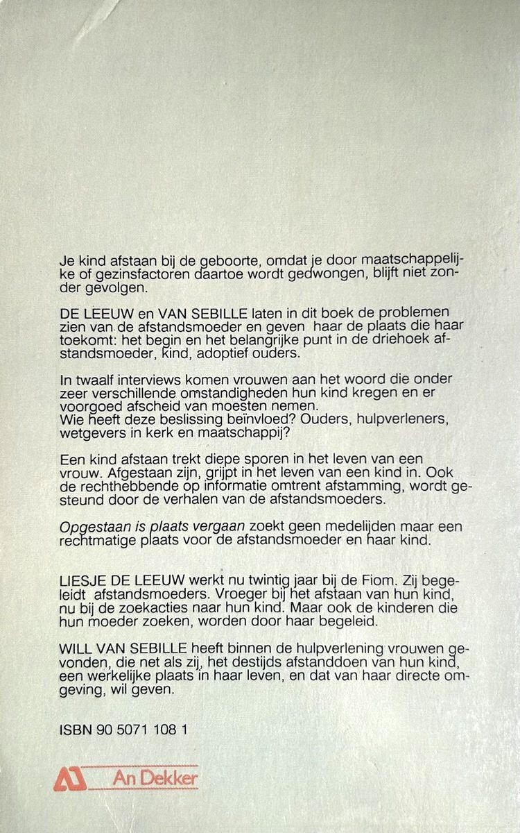 Opgestaan is plaats vergaan achterkant