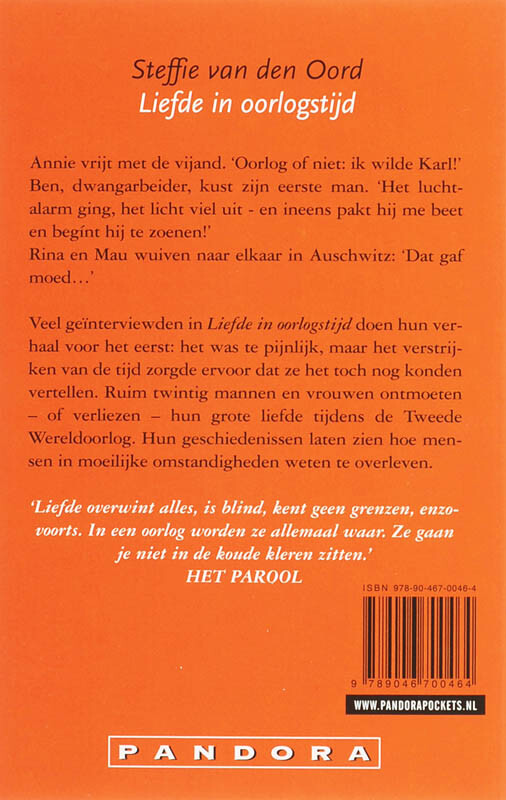 Liefde in oorlogstijd / Pandora pockets achterkant