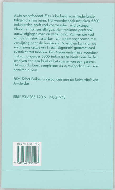 Klein woordenboek Fins achterkant