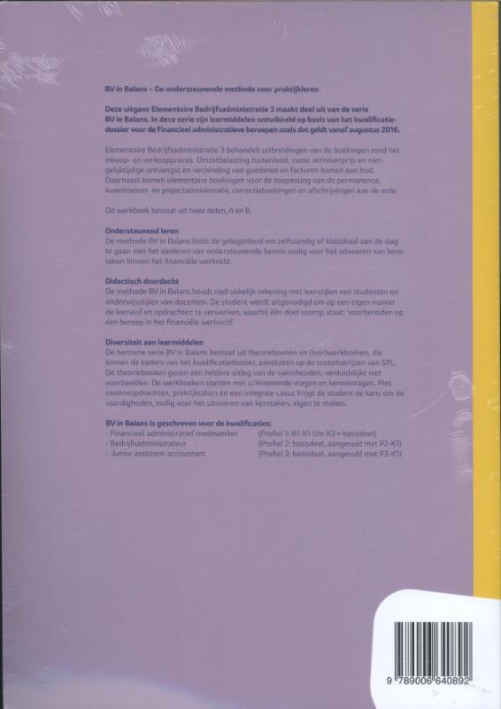 Elementaire bedrijfsadministratie / deel 3A-B / Werkboek / BV in balans achterkant