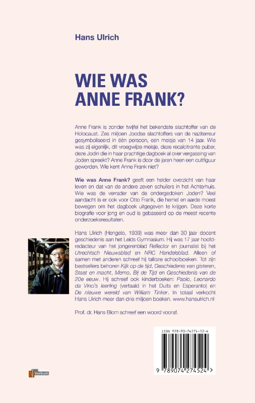 Wie was Anne Frank? / Verbum Holocaust Bibliotheek achterkant