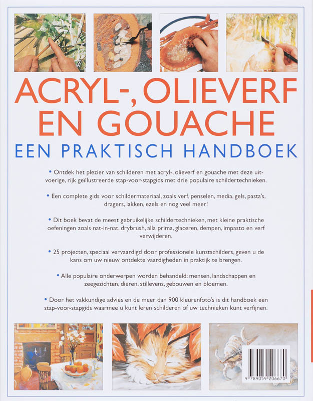 Acryl-, olieverf en gouache achterkant