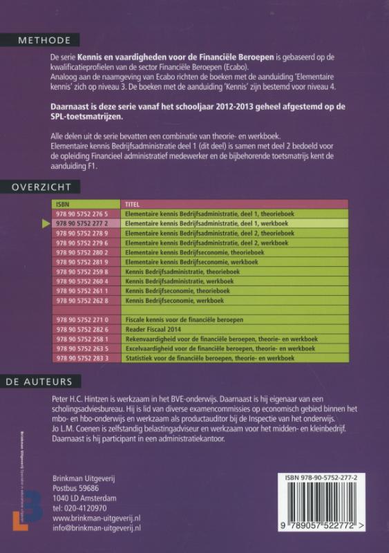 Financieel administratieve beroepen - Elementaire kennis bedrijfsadministratie 1 Werkboek achterkant