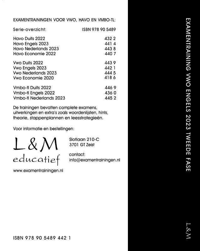 Examentraining Vwo Engels 2023 achterkant