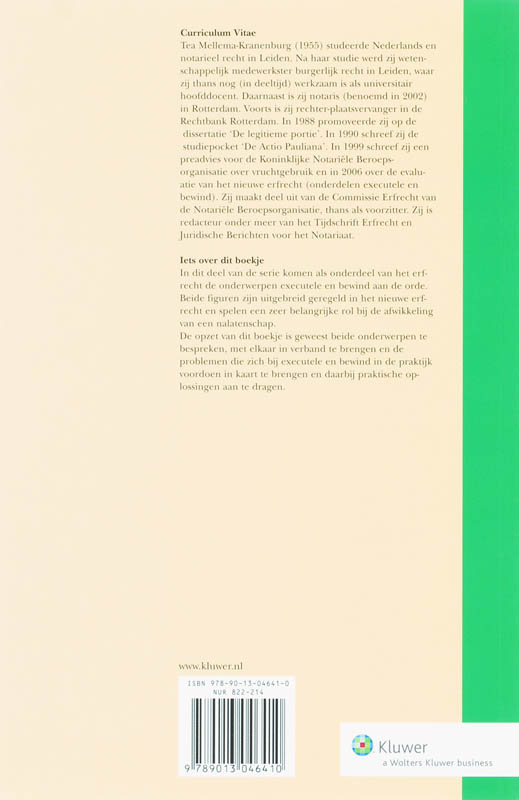 Monografieen BW B2lb - Executele en bewind achterkant