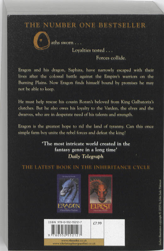 Brisingr, or The seven promises of Eragon Shadeslayer and Saphira Bjartskular / The Inheritance Cycle / 3 achterkant