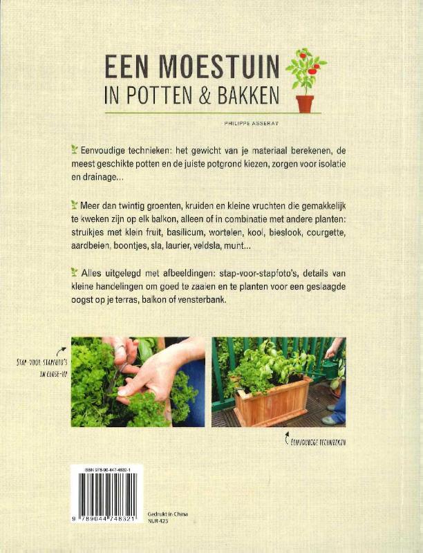 Een moestuin in potten en bakken achterkant