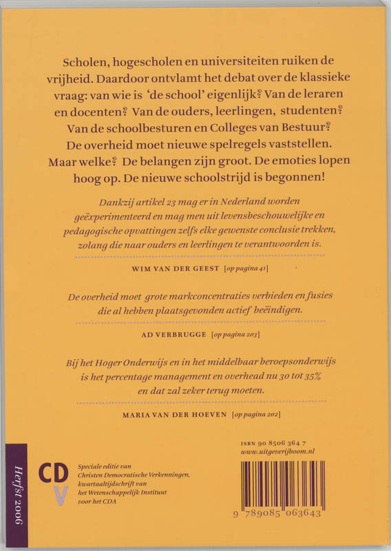 De nieuwe schoolstrijd / Christen Democratische Verkenningen achterkant