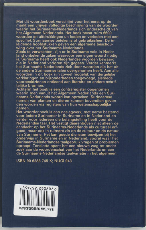 Woordenboek Surinaams Nederlands achterkant