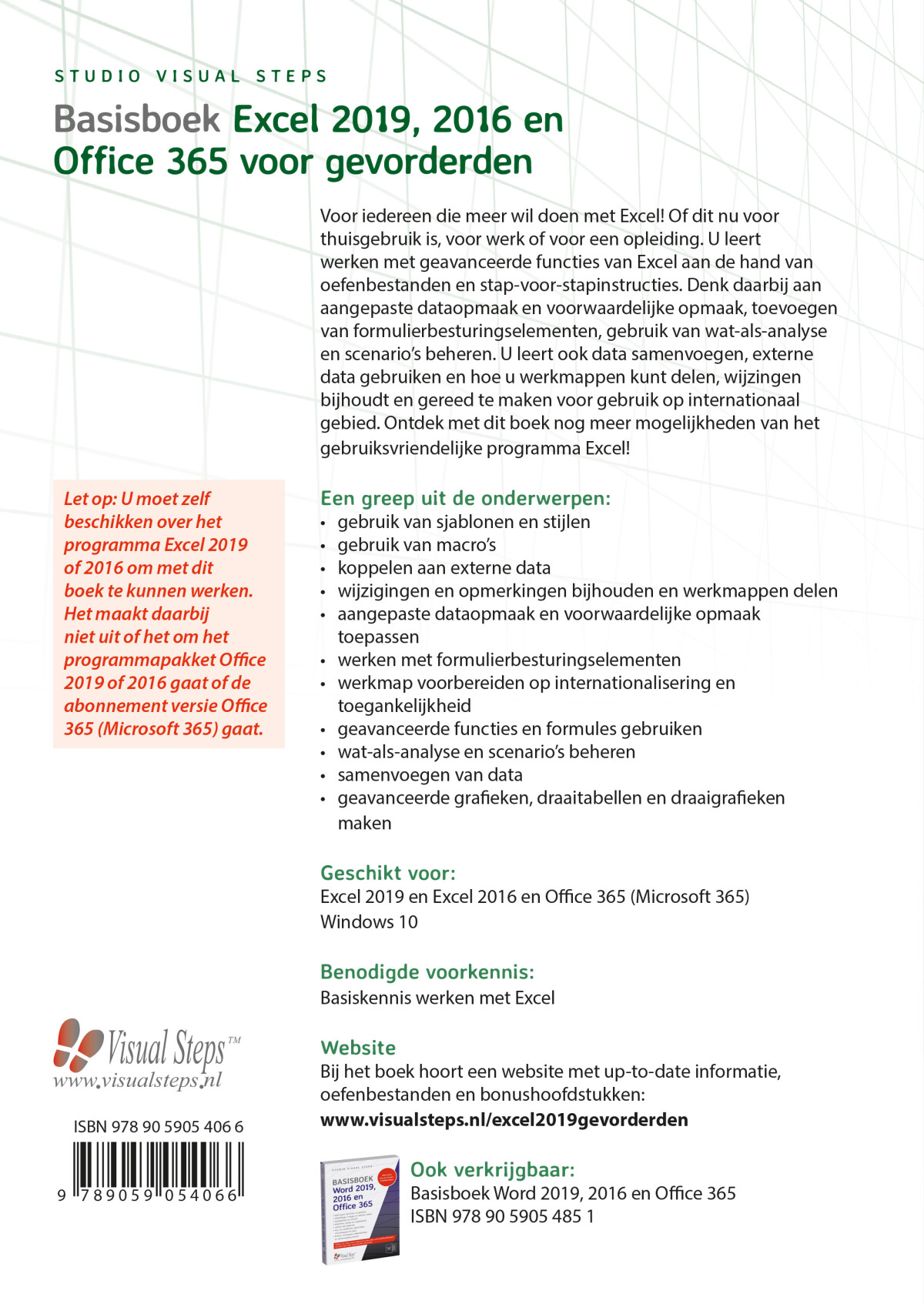 Basisboek Excel 2019, 2016 en Office 365 voor gevorderden achterkant