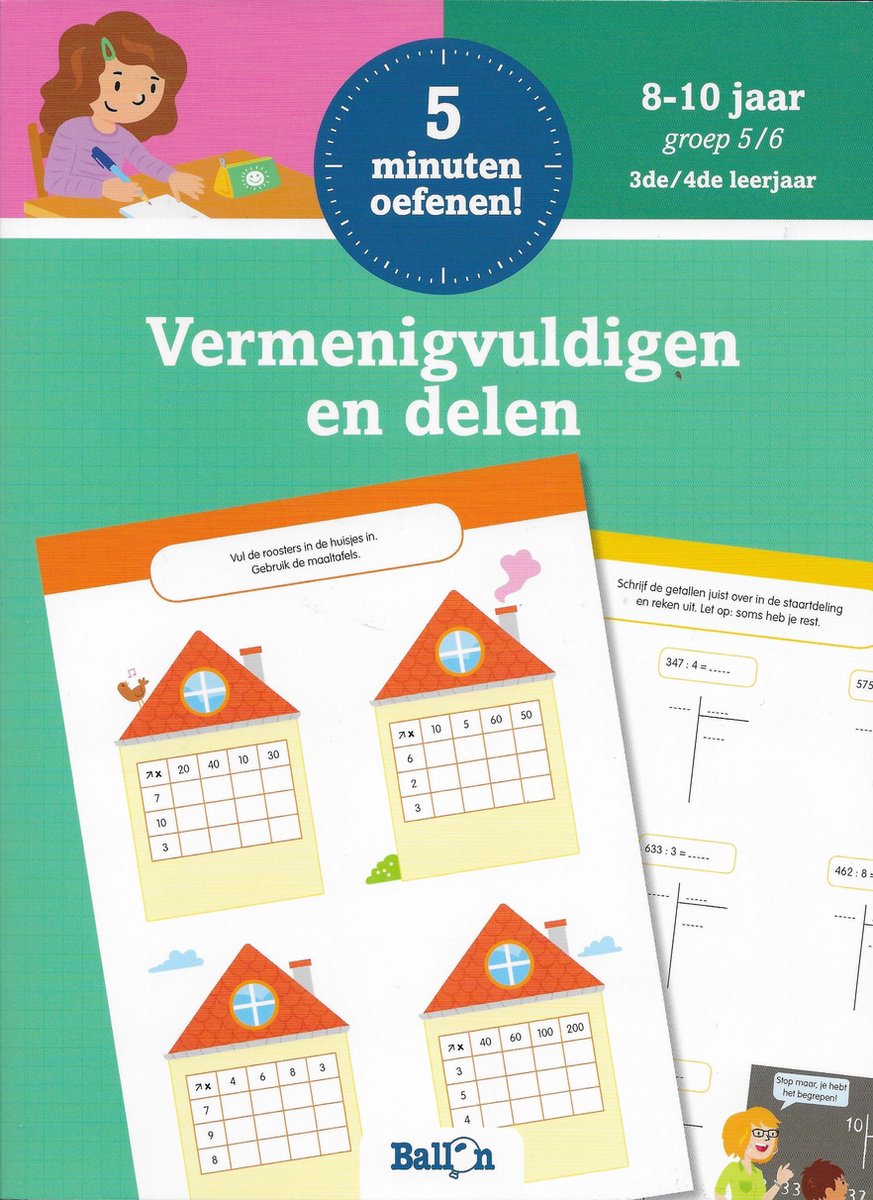 boekenbalie_9789463079655_cover Ballon Media educatieboek 5 minuten oefenen vermenigvuldigen en delen