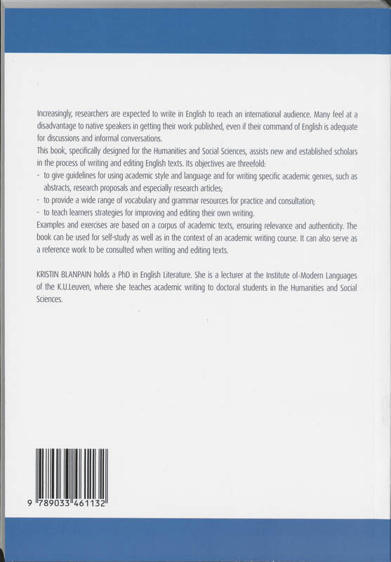Academic writing in the humanities and social sciences / Learning English achterkant