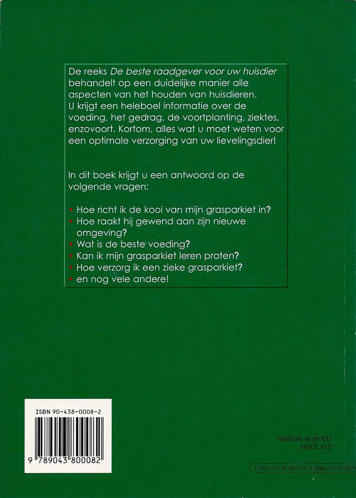 Grasparkieten / De beste raadgever voor uw huisdier achterkant