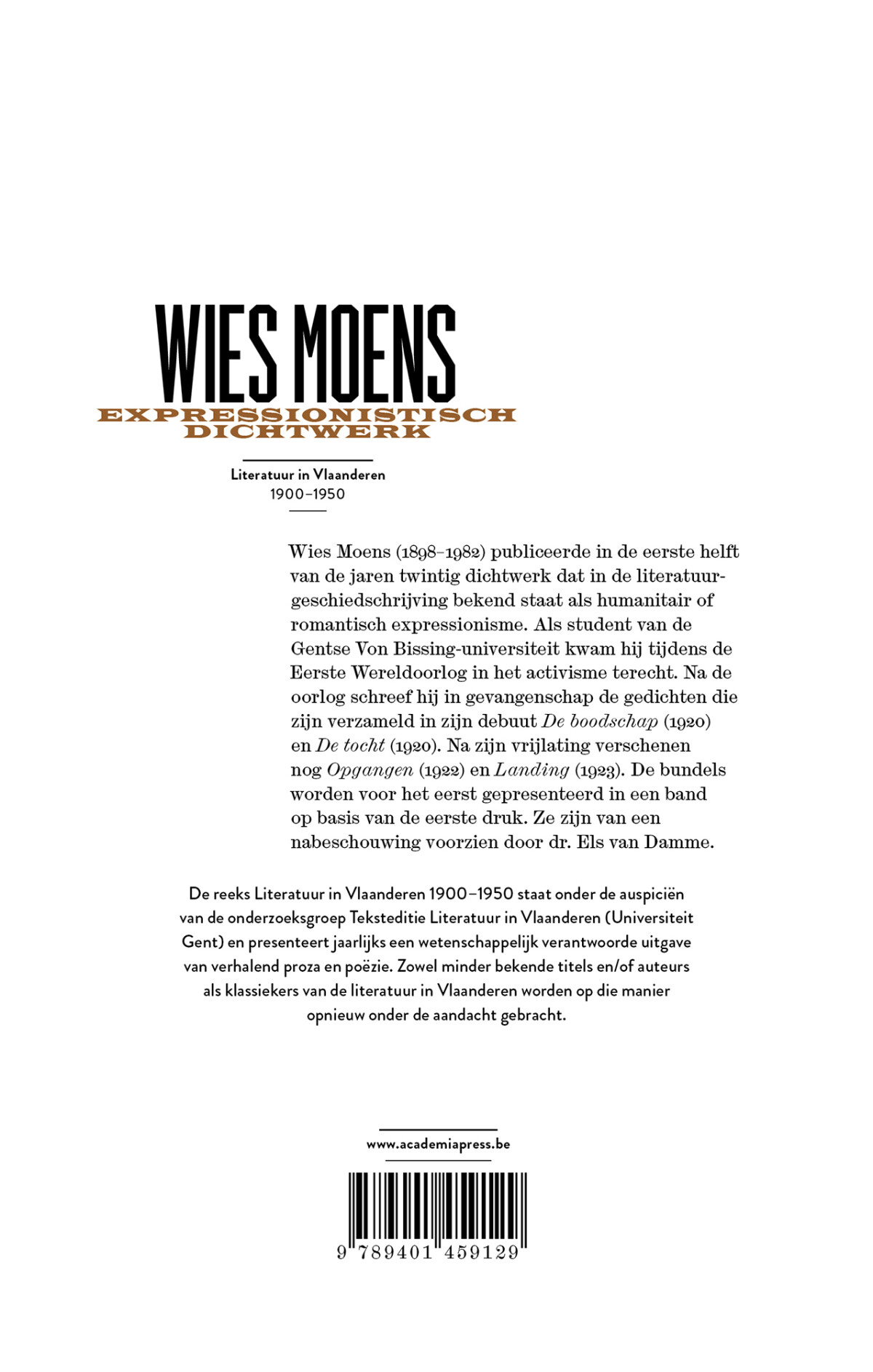 Wies Moens. Gedichten achterkant