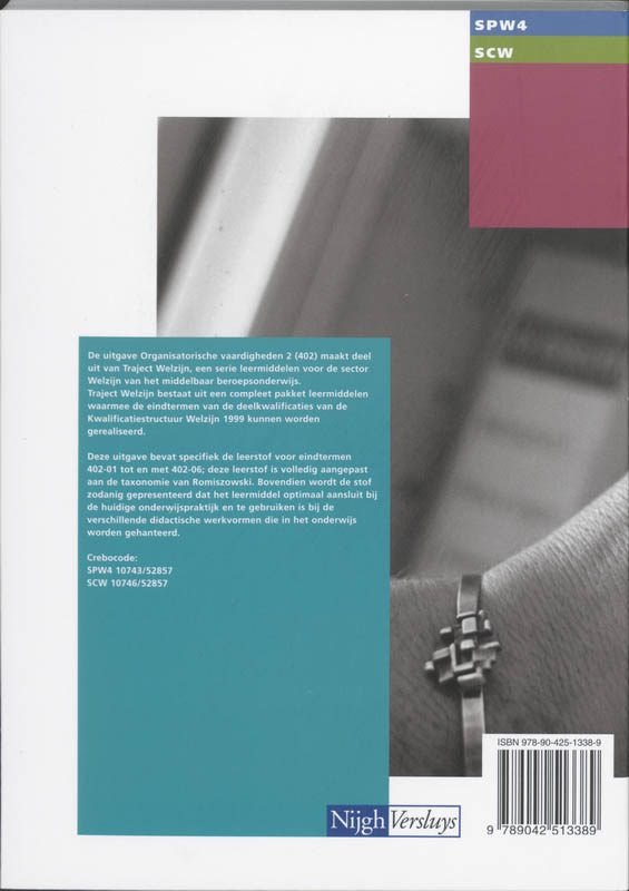 Organisatorische vaardigheden / 2 402 / Theorieboek / Traject Welzijn achterkant