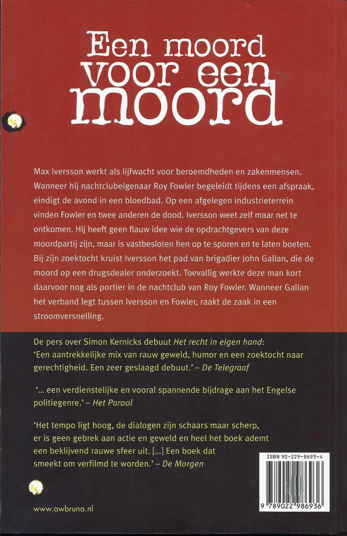 Een moord voor een moord achterkant