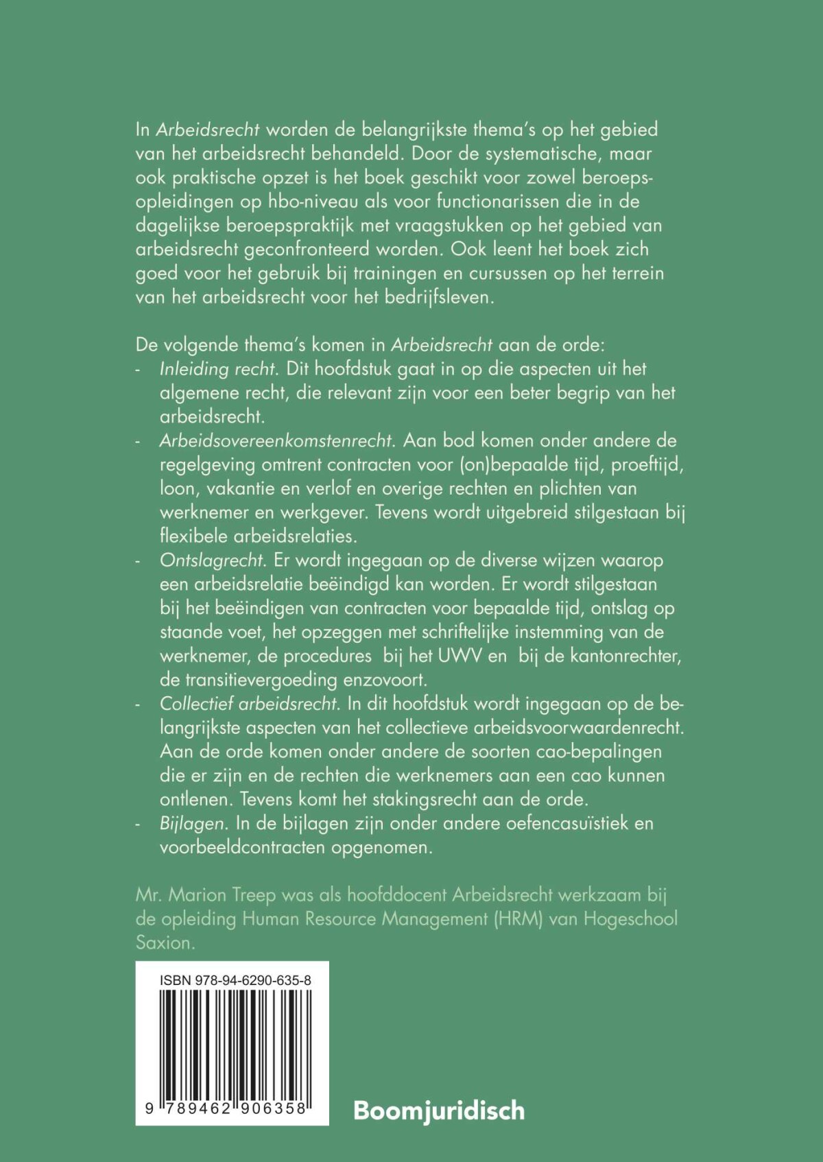 Arbeidsrecht / Boom Juridische studieboeken achterkant