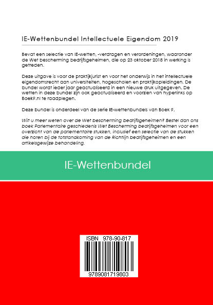 Wettenbundel Intellectuele Eigendom / 2019 / IE-wettenreeks / 1 achterkant