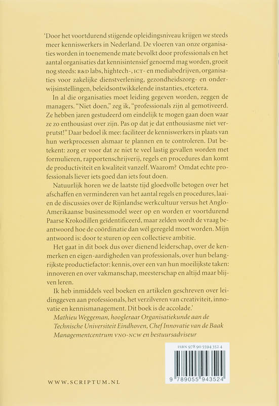 Leidinggeven aan professionals? Niet doen! Leidinggeven aan professionals? Niet doen! achterkant