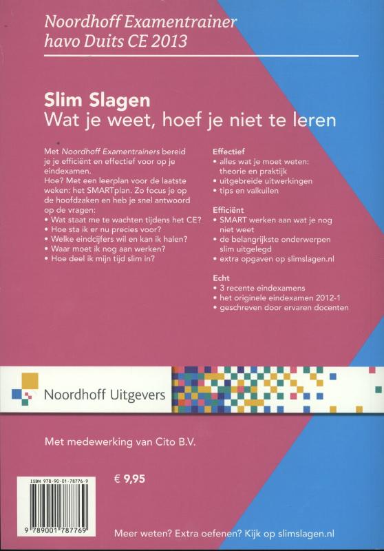 Noordhoff Examentrainer / Havo Duits CE 2013 / Slim Slagen achterkant