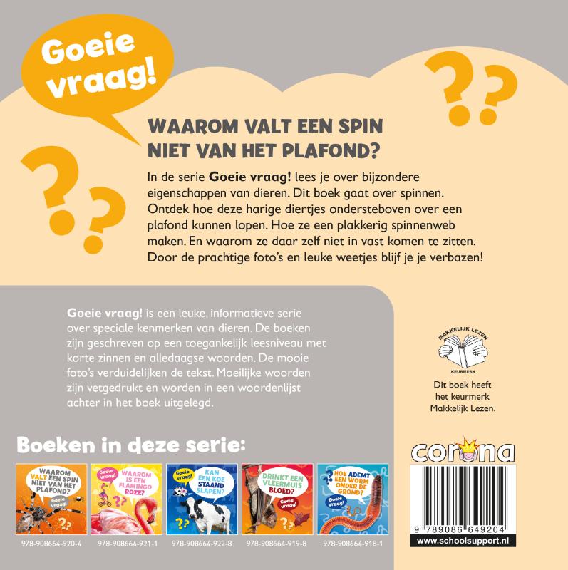 Waarom valt een spin niet van het plafond? / Goeie vraag! achterkant