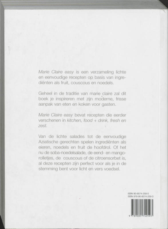 Marie Claire Kookboek / Easy achterkant