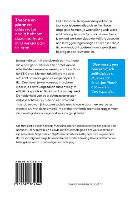 De tijdsblokplanner achterkant
