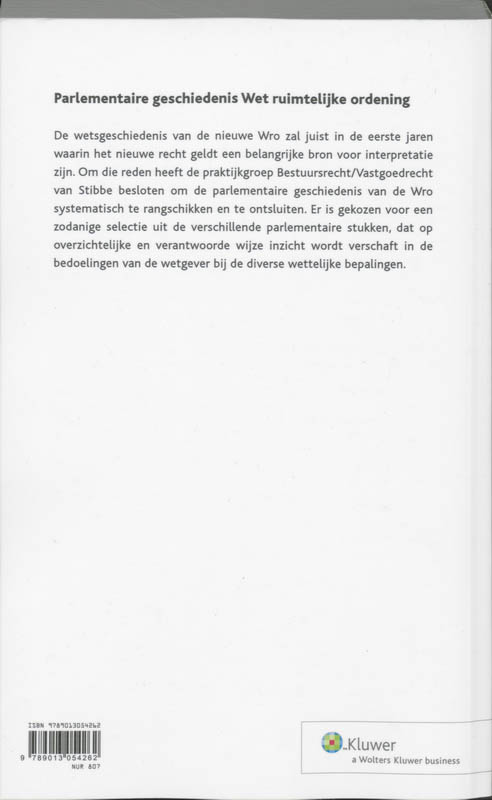Parlementaire geschiedenis Wet Ruimtelijke ordening achterkant
