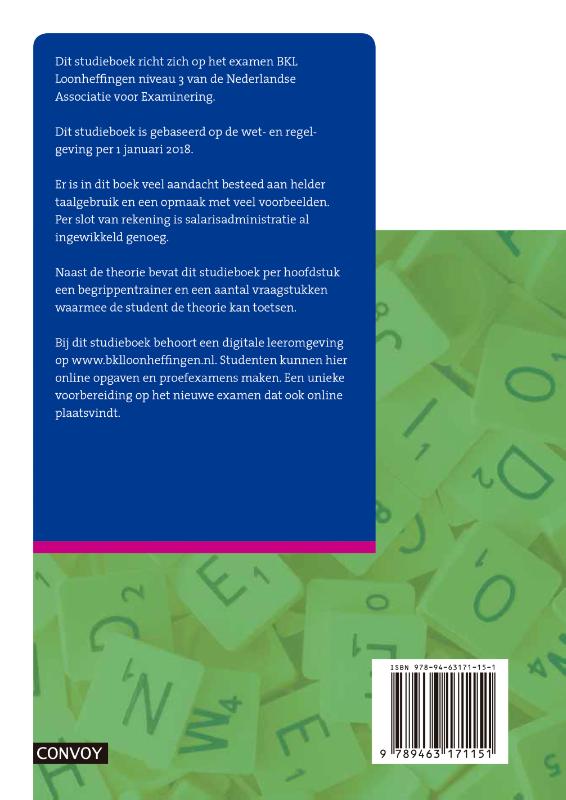 Basiskennis Loonadministratie Theorie-/opgavenboek Loonheffingen 2018/2019 achterkant