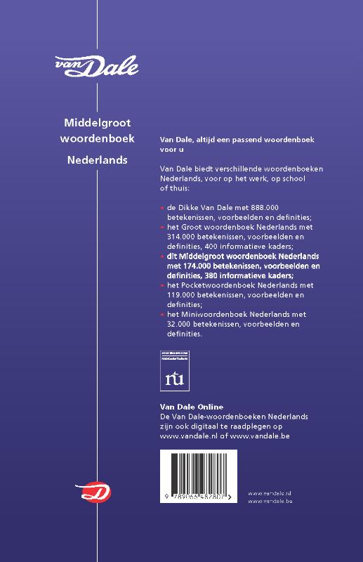 Van Dale Middelgroot woordenboek Nederlands / Van Dale middelgroot woordenboek achterkant