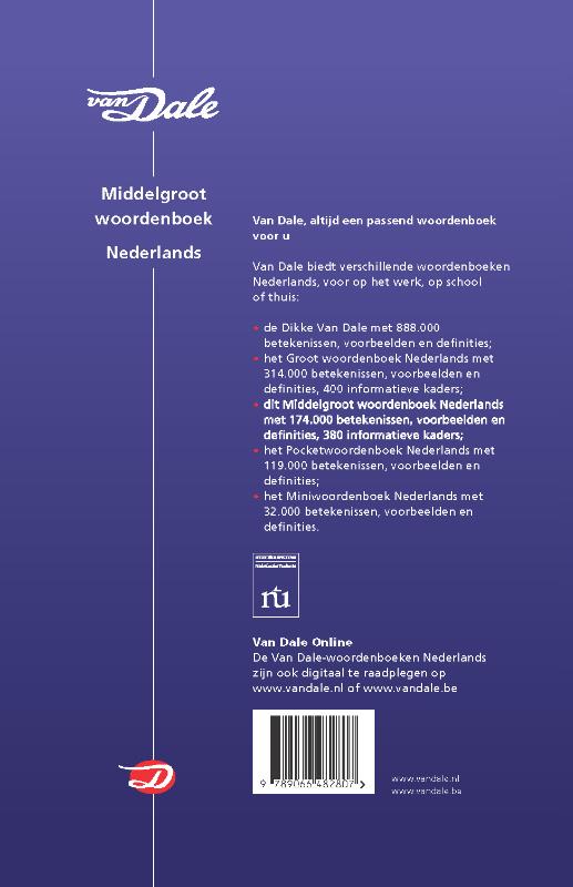Van Dale Middelgroot woordenboek Nederlands / Van Dale middelgroot woordenboek Van Dale Middelgroot woordenboek Nederlands / Van Dale middelgroot woordenboek achterkant
