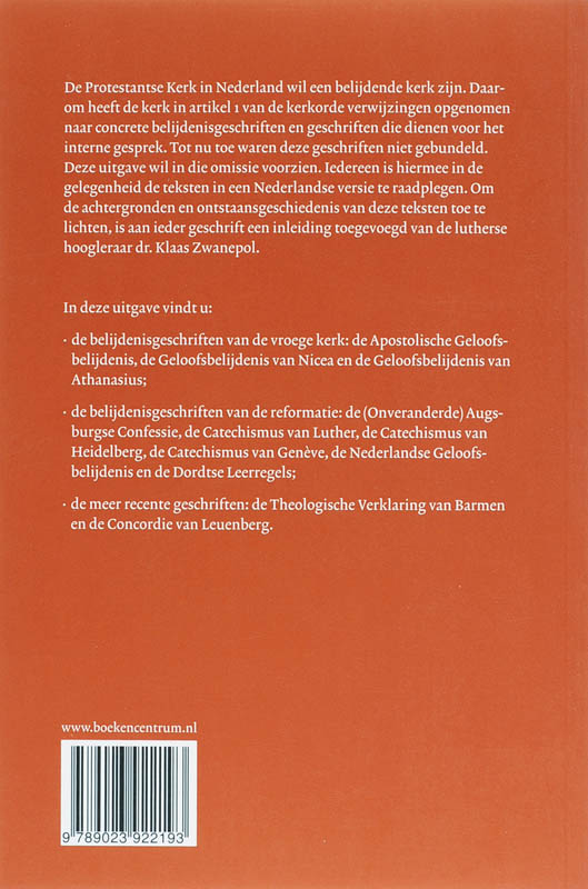 Belijdenisgeschriften Voor De Protestantse Kerk In Nederland achterkant