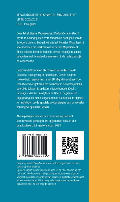 Tekstuitgave Regelgeving EU Migratierecht II 2023/2024 achterkant