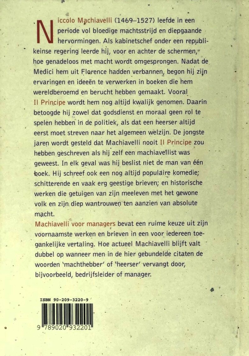 Machiavelli voor managers / Hoofdkussenboekjes achterkant